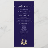 Dinosaur Thema Hochzeitfeier Programm Navy Blue (Vorderseite)