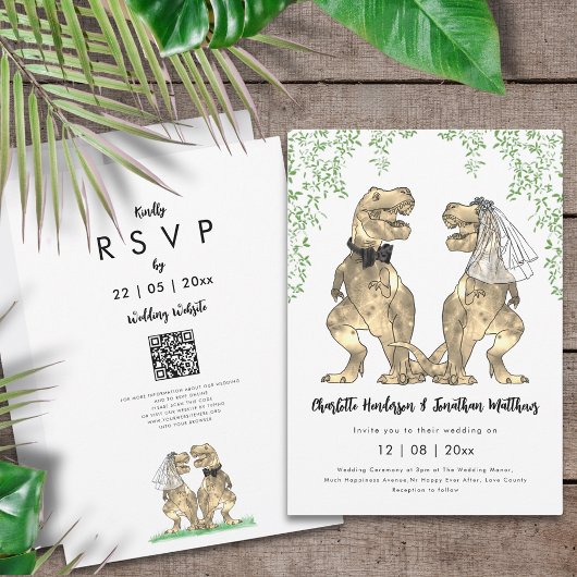 Dinosaur-Thema Hochzeits-QR-Code Einladung