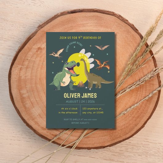 Dinosaur-Thema Junge 9. Geburtstag  Einladung