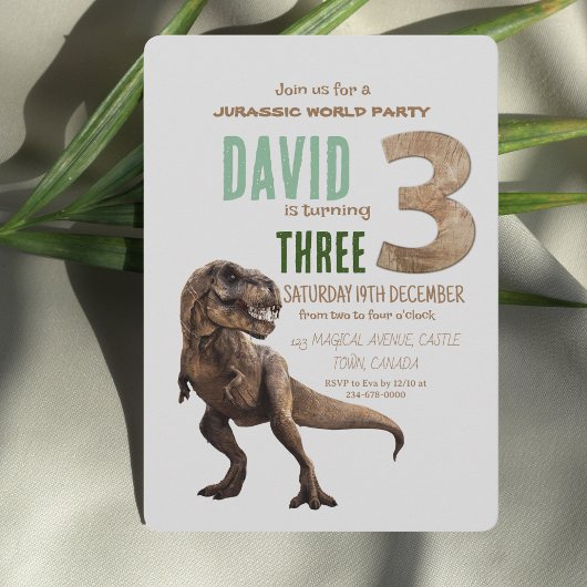 Dinosaur Theme 3. Geburtstags-Party Einladung