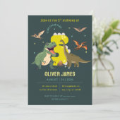 Dinosaur theme boy 5th birthday  einladung (Stehend Vorderseite)