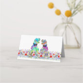 Dinosaur Theme Gay Wedding Wildflower Platzkarte (Rückseite)