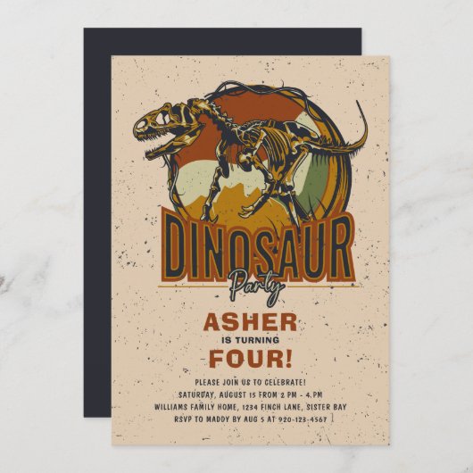 Dinosaur Theme Geburtstagsparty Einladung (Vorne/Hinten)