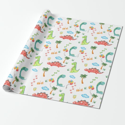 Dinosaur Theme Geburtstagsparty Geschenkpapier (Ungerollt)