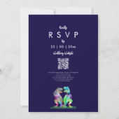 Dinosaur theme Navy Blue Pink Wedding QR Code Einladung (Rückseite)