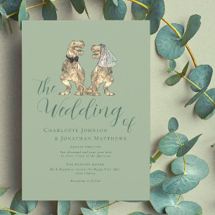 Dinosaur Theme Sage Green Wedding Einladung