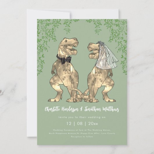 Dinosaur theme Sage Green Wedding QR Code Einladung (Vorderseite)