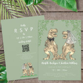 Dinosaur theme Sage Green Wedding QR Code Einladung