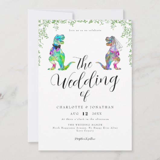 Dinosaur Theme Script Wedding Einladung (Vorderseite)