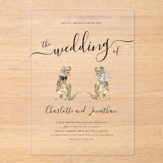 Dinosaur Theme Wedding Acryleinladungen (Vorderseite)