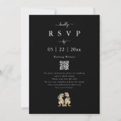 Dinosaur Theme Wedding Black and White QR Code Einladung (Rückseite)