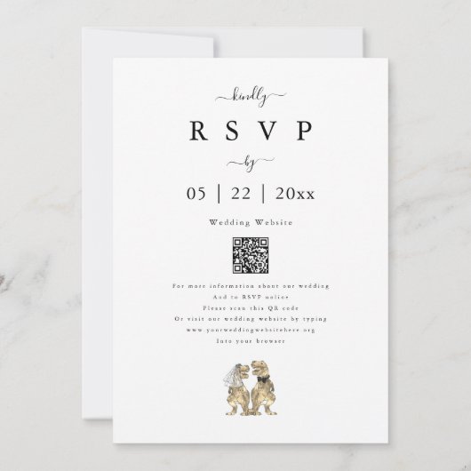 Dinosaur Theme Wedding Black and White QR Code Einladung (Rückseite)