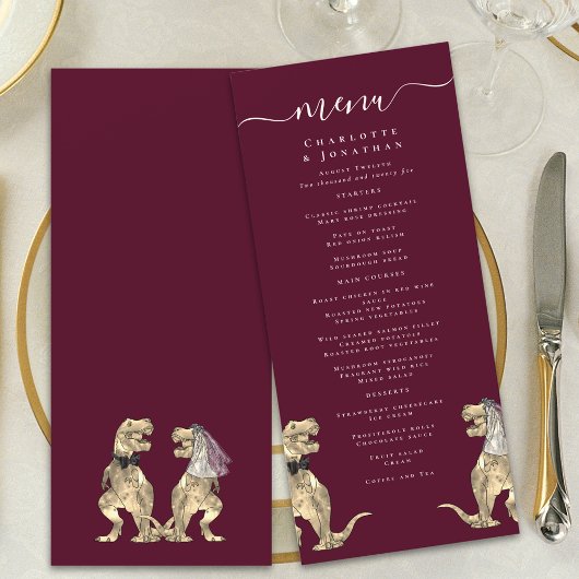 Dinosaur Theme Wedding Burgundy & Cream Menükarte