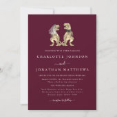 Dinosaur Theme Wedding Burgundy Cream QR Code Einladung (Vorderseite)