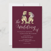 Dinosaur Theme Wedding Burgundy Cream QR-Code Einladung (Vorderseite)