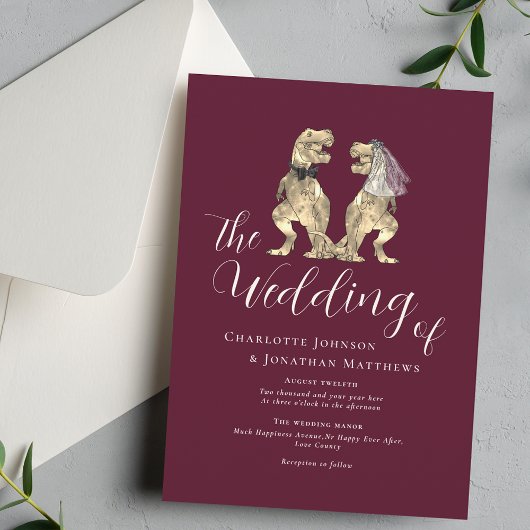 Dinosaur Theme Wedding Burgundy Elvory Cream Einladung