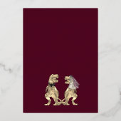 Dinosaur Theme Wedding Burgundy Red and Gold Folieneinladung (Rückseite)