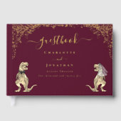 Dinosaur Theme Wedding Burgundy Red & Gold Gästebuch (Vorderseite)