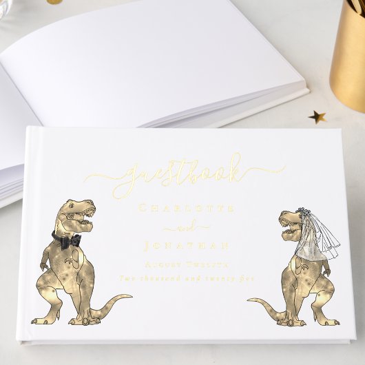 Dinosaur Theme Wedding Custom Gold Gästebuch