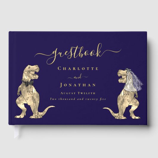 Dinosaur Theme Wedding Custom Navy Blue Gold Gästebuch (Vorderseite)