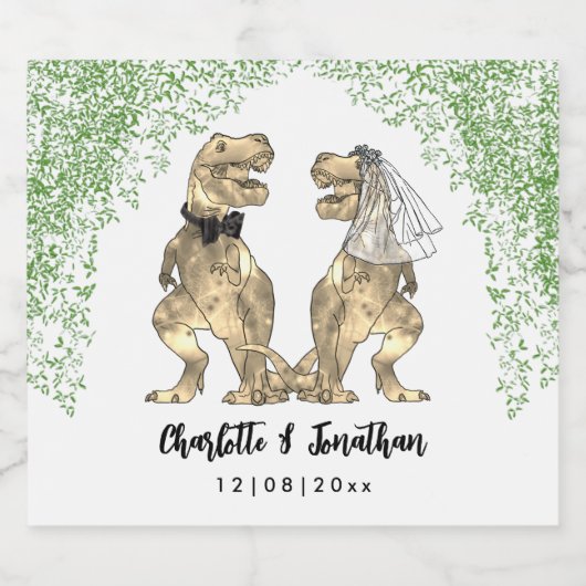 Dinosaur Theme Wedding Custom Schaumweinetikett (Einzelnes Label)