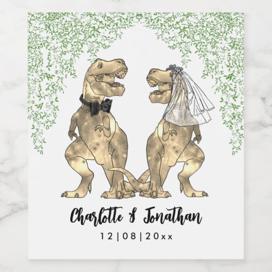 Dinosaur Theme Wedding Custom Weinetikett (Einzelnes Label)