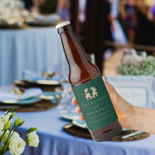 Dinosaur Theme Wedding Dark Green Bierflaschenetikett