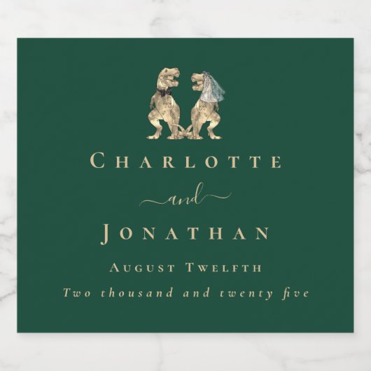 Dinosaur Theme Wedding Dark Green Schaumweinetikett (Einzelnes Label)