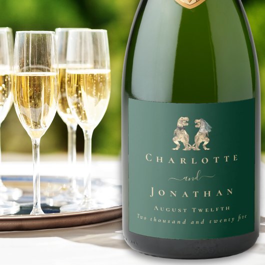 Dinosaur Theme Wedding Dark Green Schaumweinetikett