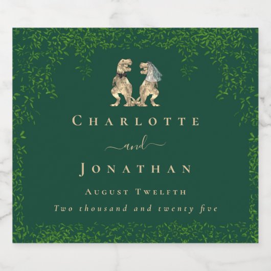 Dinosaur Theme Wedding Dark Green Schaumweinetikett (Einzelnes Label)