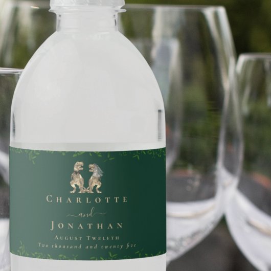 Dinosaur Theme Wedding Dark Green Wasserflaschenetikett