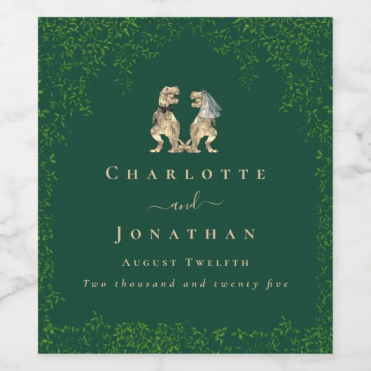 Dinosaur Theme Wedding Dark Green Weinetikett (Einzelnes Label)