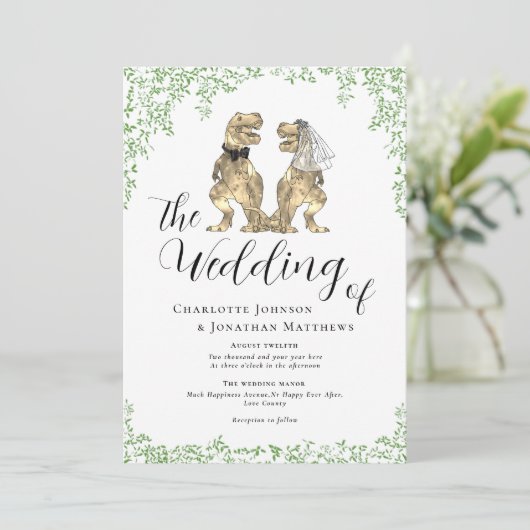 Dinosaur Theme Wedding Einladung (Stehend Vorderseite)