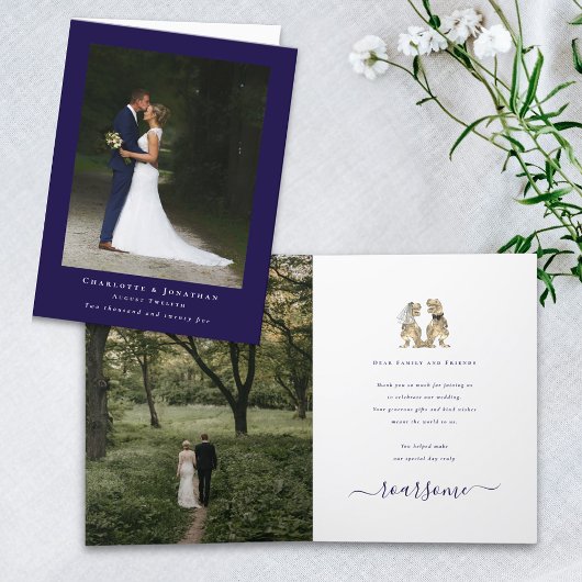 Dinosaur Theme Wedding Foto Navy Blue White Dankeskarte