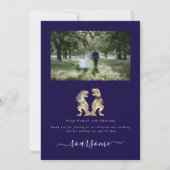 Dinosaur Theme Wedding Foto Navy Blue White Dankeskarte (Rückseite)