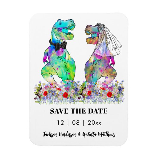 Dinosaur Theme Wedding Funny Save the Date Magnet (Vertikal)