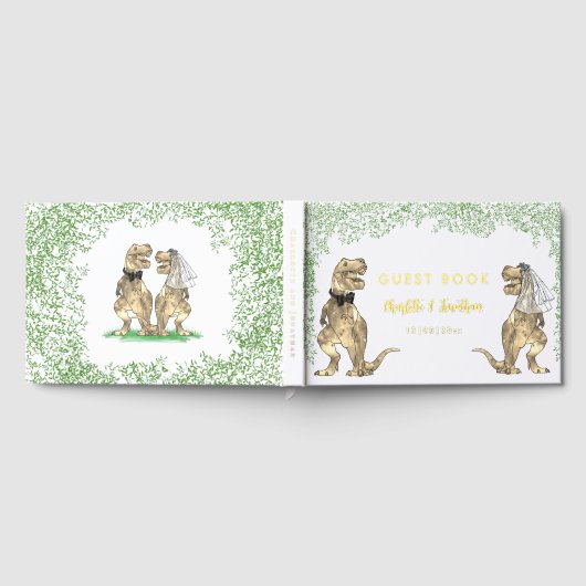 Dinosaur Theme Wedding Gold Foil Gästebuch (Voll)