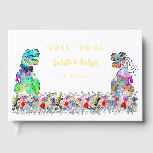 Dinosaur Theme Wedding Gold Gästebuch (Vorderseite)