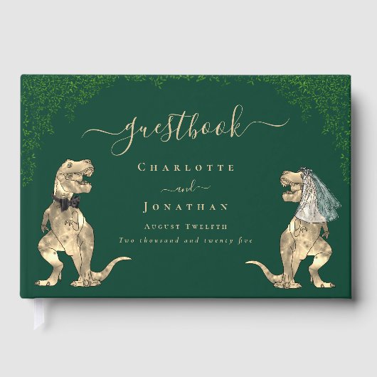 Dinosaur Theme Wedding Green Custom Gästebuch (Vorderseite)