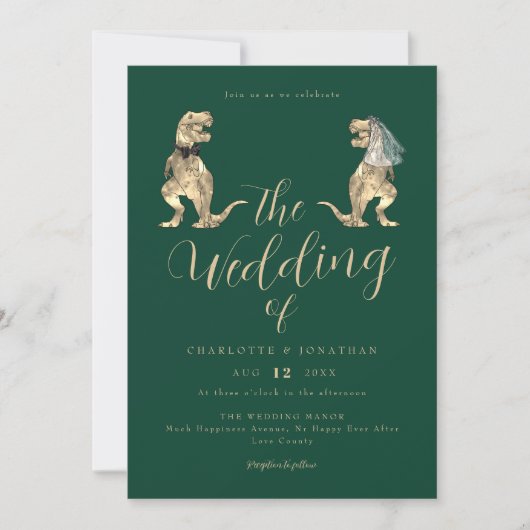 Dinosaur Theme Wedding Green Einladung (Vorderseite)
