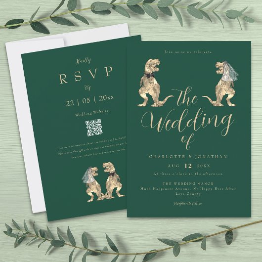 Dinosaur Theme Wedding Green Einladung