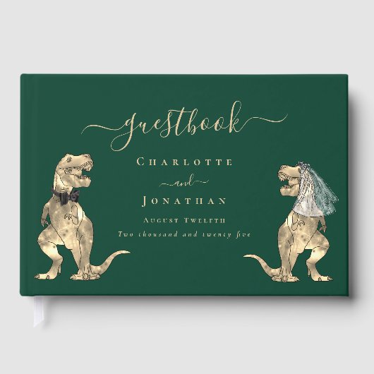 Dinosaur Theme Wedding Green Gästebuch (Vorderseite)