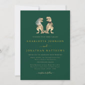 Dinosaur Theme Wedding Green Gold QR Code Einladung (Vorderseite)