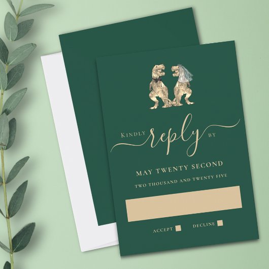Dinosaur Theme Wedding Green Reply RSVP Karte