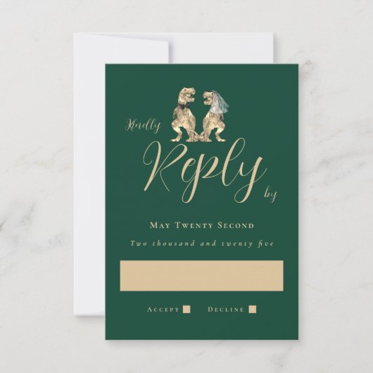 Dinosaur Theme Wedding Green RSVP Karte (Vorderseite)