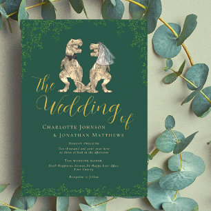 Dinosaur Theme Wedding Green und Gold Einladung