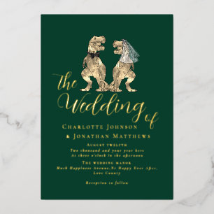 Dinosaur Theme Wedding Green und Gold Folieneinladung