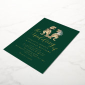 Dinosaur Theme Wedding Green und Gold Folieneinladung (Gedreht)