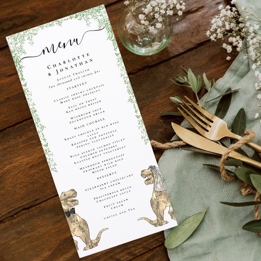 Dinosaur Theme Wedding Menu Menükarte