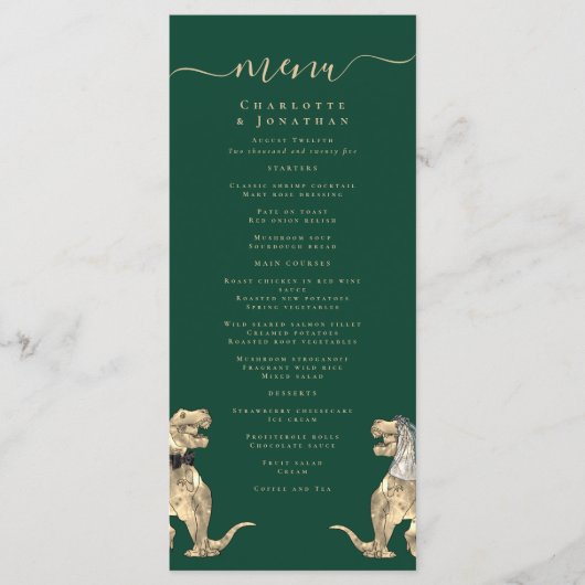 Dinosaur Theme Wedding Menu Menükarte (Vorderseite)